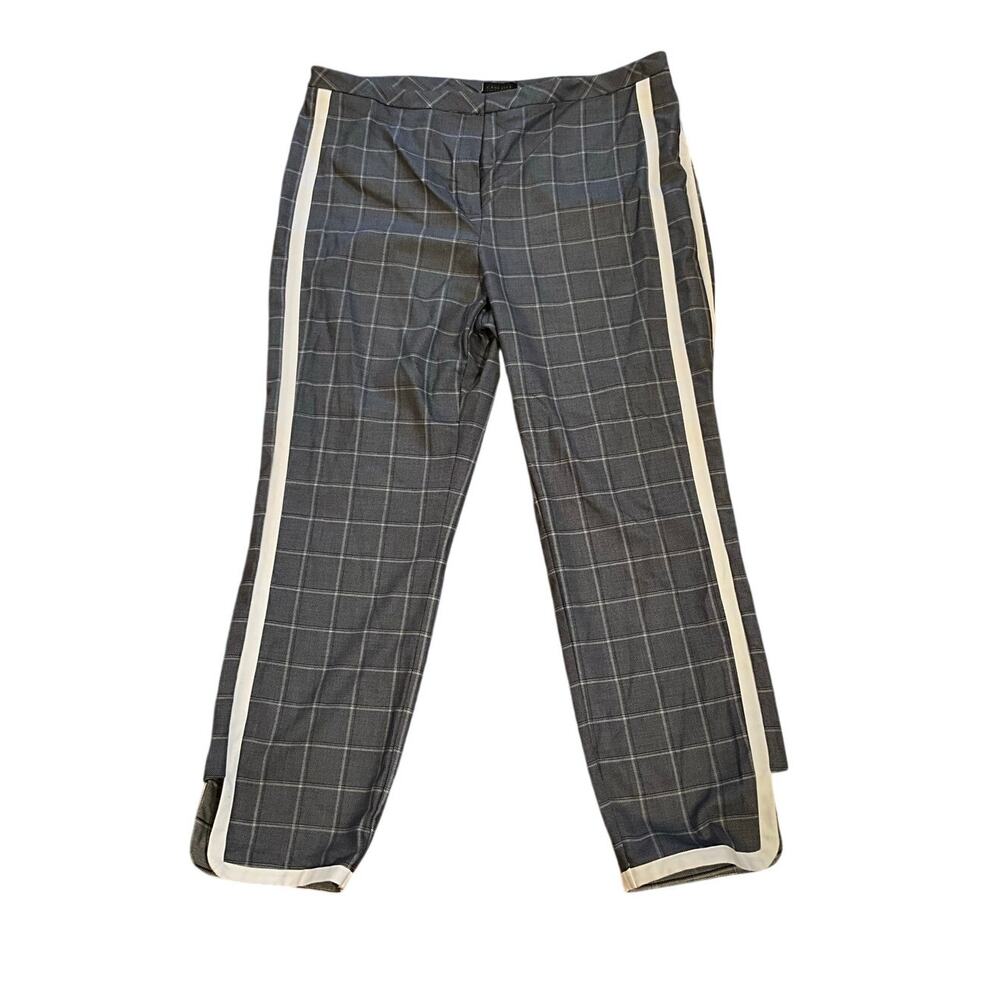 Carlisle Collection Copen Crop Pants Mid Rise Plaid Stripe Womens Gray Sz 12 NWT